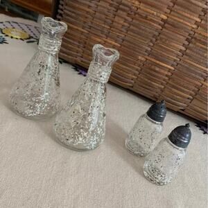 Hazel Atlas MCM Vintage White, Black & Gold Splatter Cruets Salt Pepper Shaker